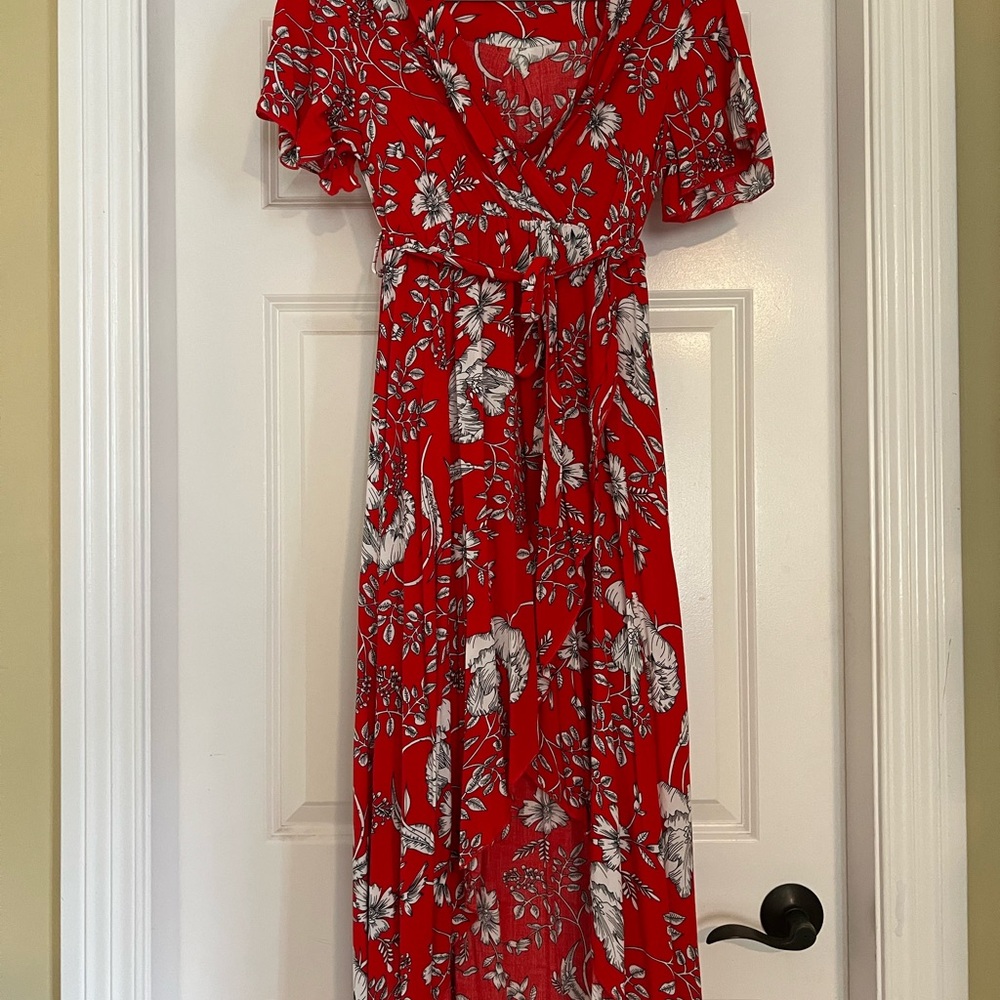 Floral Red Wrap Dress
